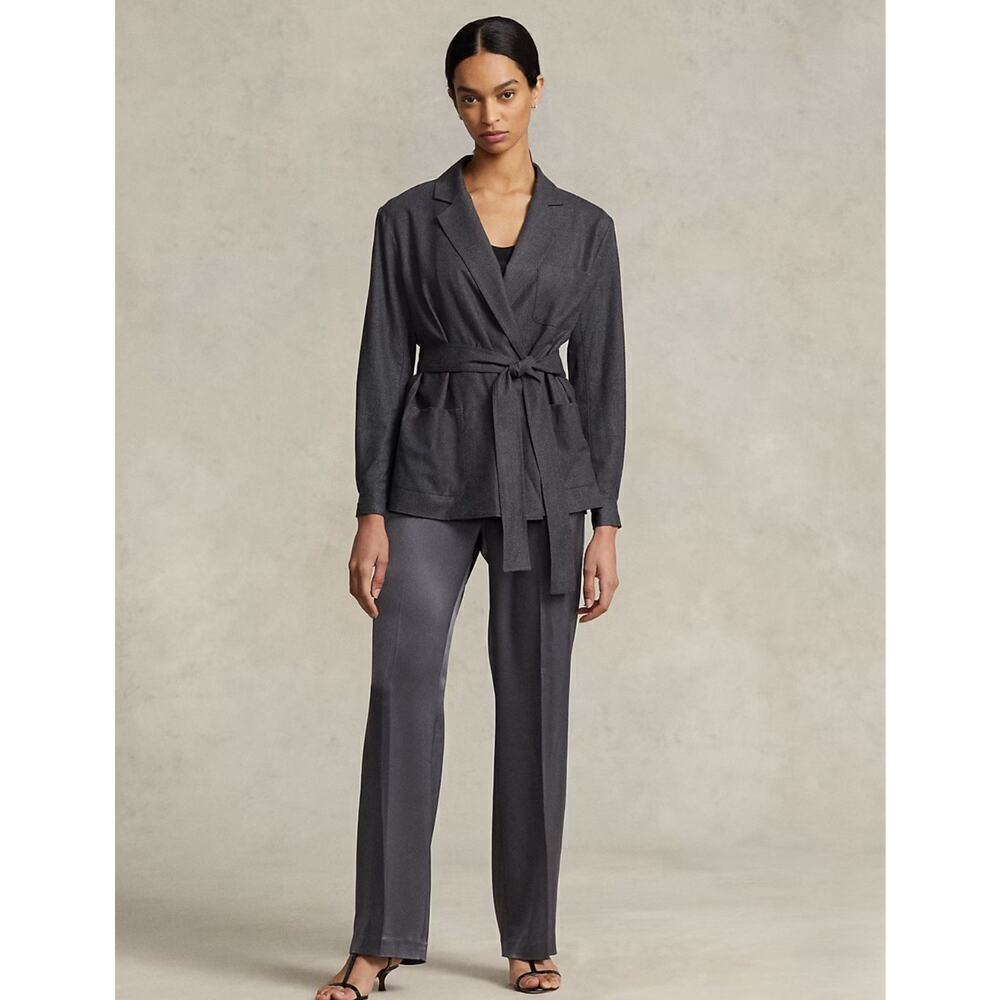 Ralph Lauren Women’s Belted Stretch Wool Flannel Wrap Top Cardigan Jacket 6 NWT - Picture 3 of 12